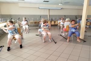 Seniorzy podczas spotkań z dietetykiem, psychologiem, instruktorami Nordic Walking oraz na basenie