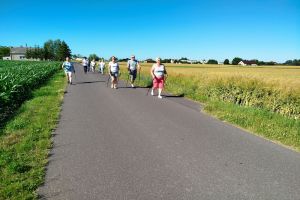 Seniorzy podczas spotkań z dietetykiem, psychologiem, instruktorami Nordic Walking oraz na basenie