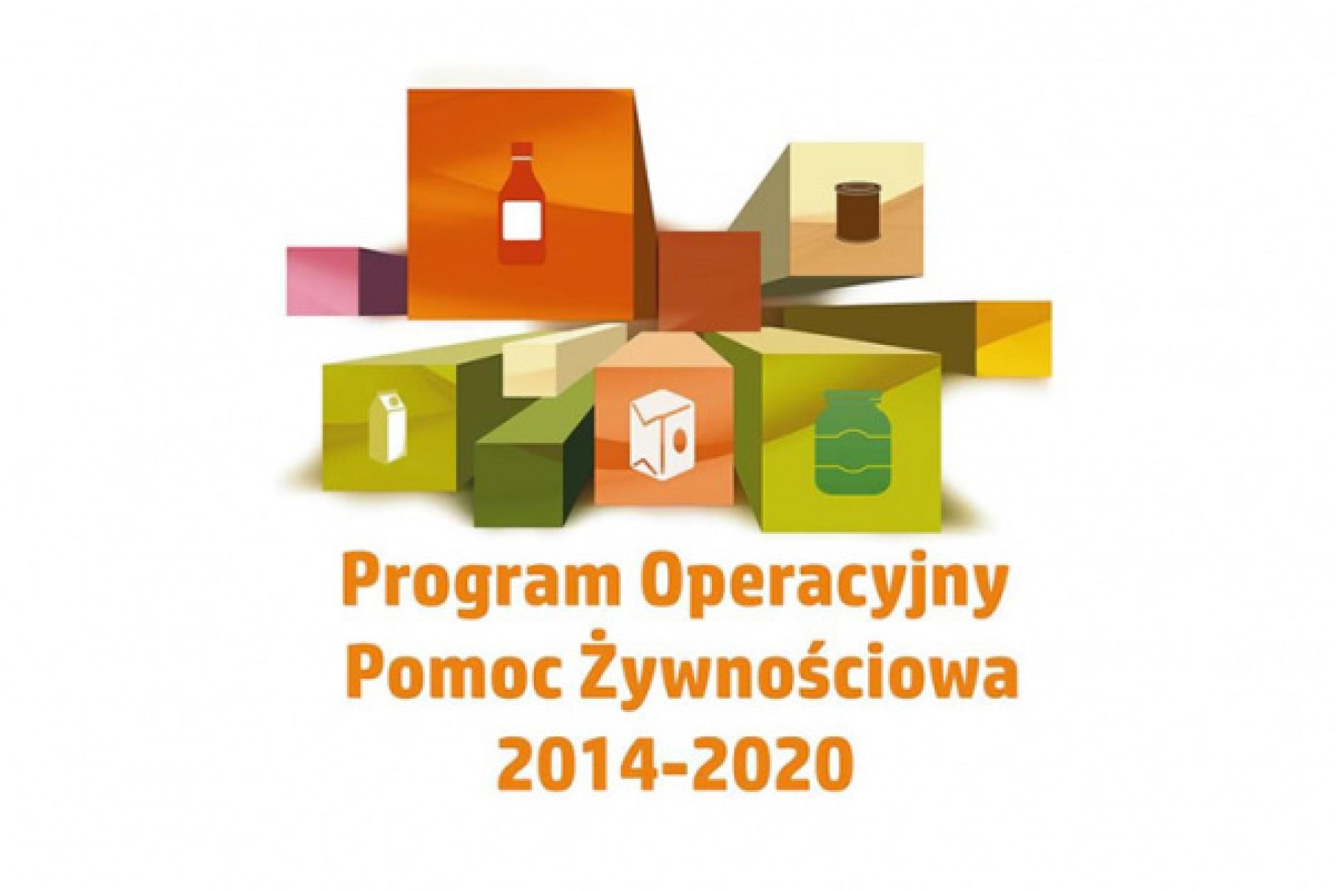 Logo Programu POPŻ 2014-2020: kwadraty na których są poszczególne elementy żywności