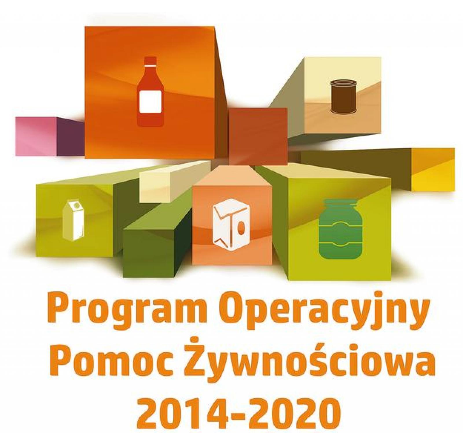 Logo Programu POPŻ 2014-2020: kwadraty na których są poszczególne elementy żywności